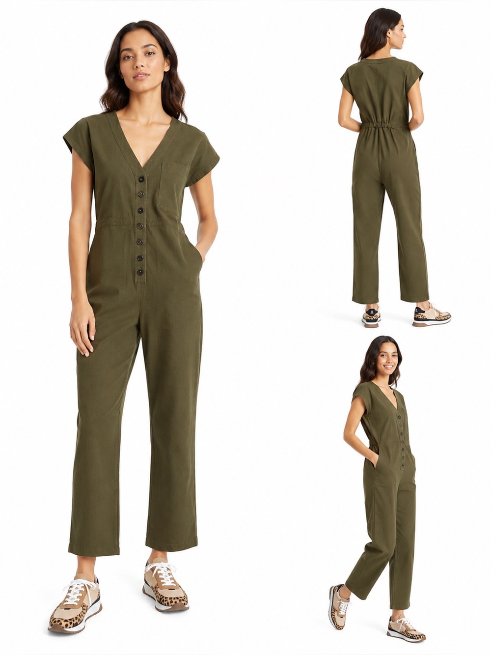 NEW Madewell Womens Size XS Kale Green Cap Sleeve Cotton Utility Jumpsuit $138